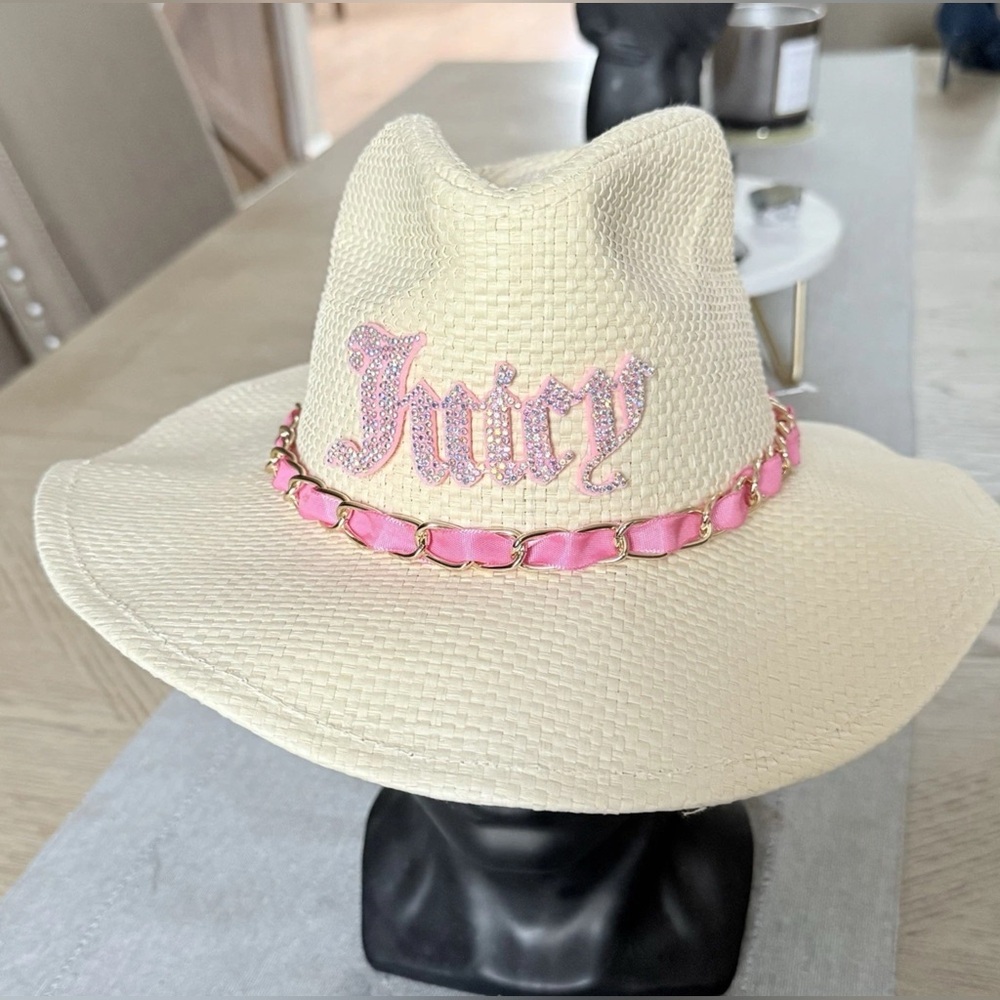 JUICE COUTURE child straw cowboy Hat With Pink Accents